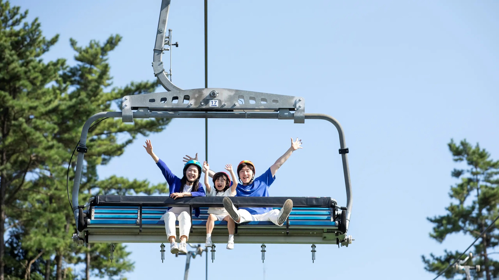Riders enjoying the Skyride at Skyline Luge Tongyeong.