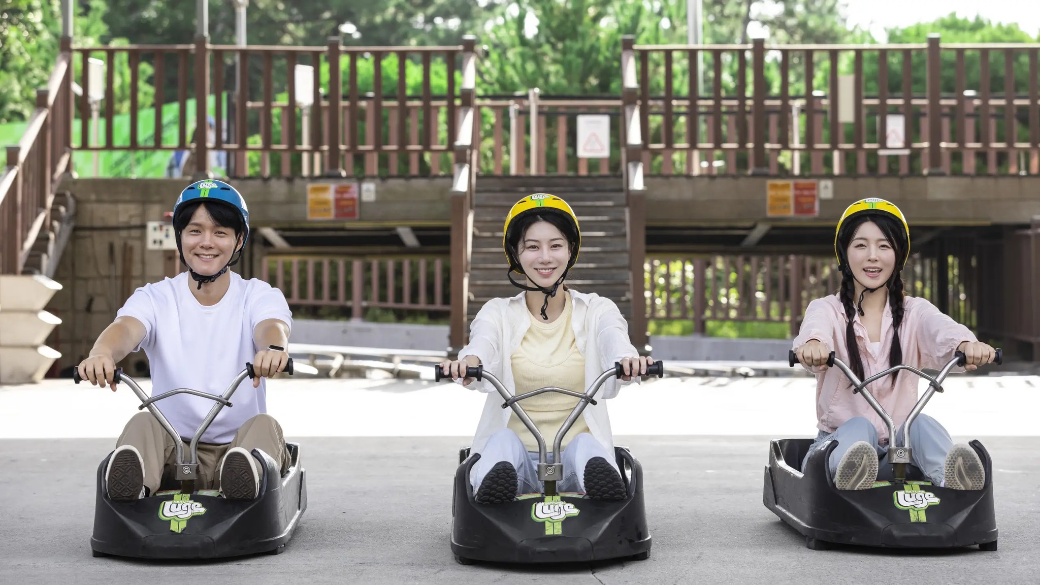 Visitors preparing to ride at Skyline Luge Tongyeong, a popular family and friends activity in the region.